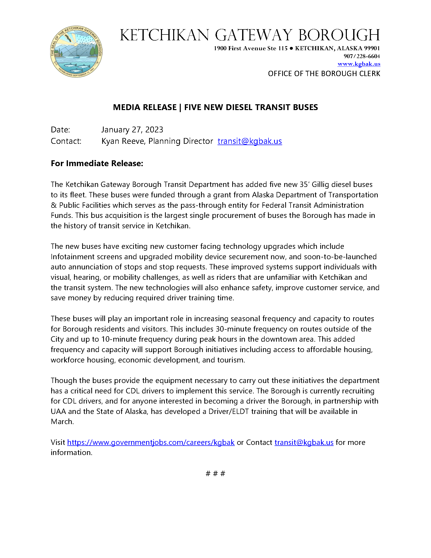 Media Release - Five New Transit Buses