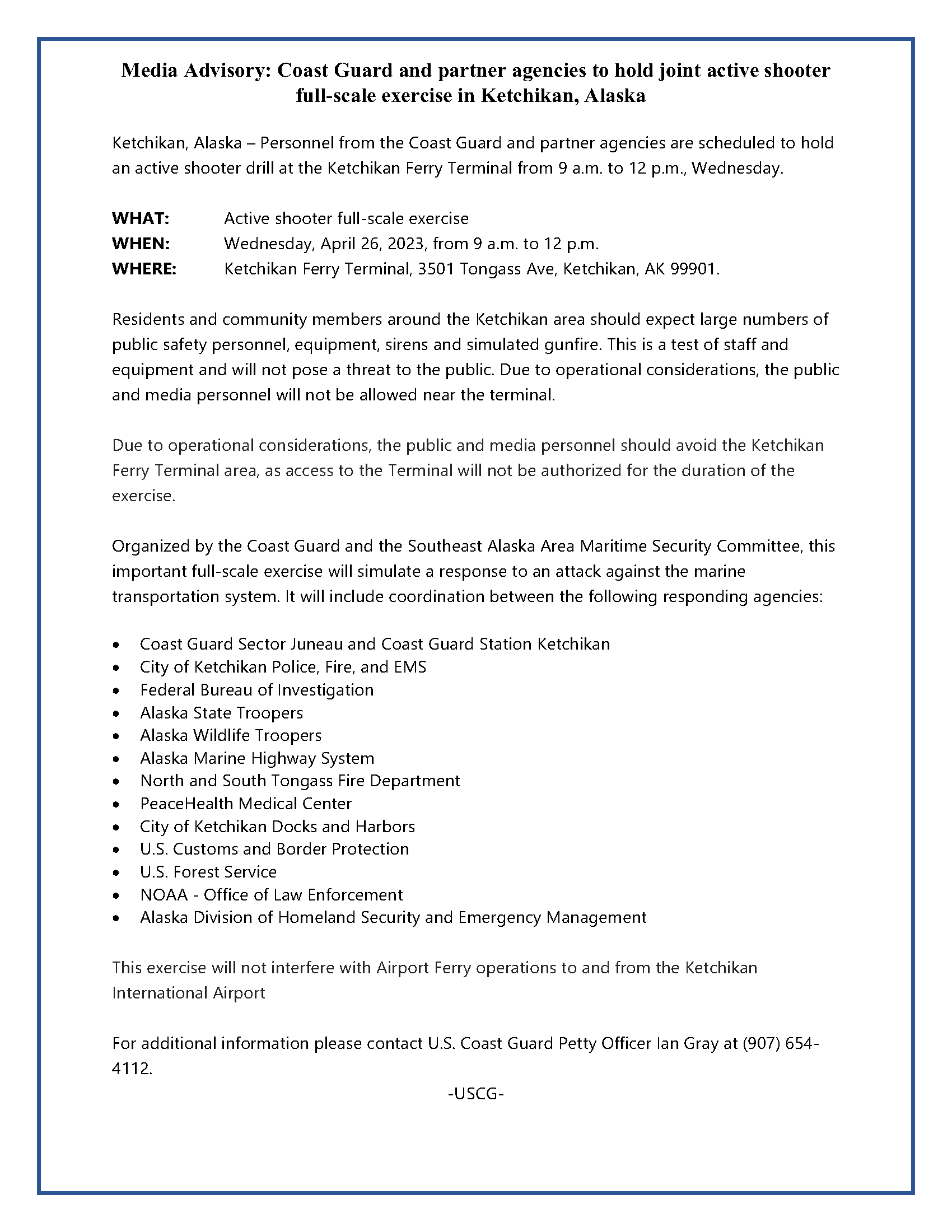 USCG Active Shooter Drill Exercise 