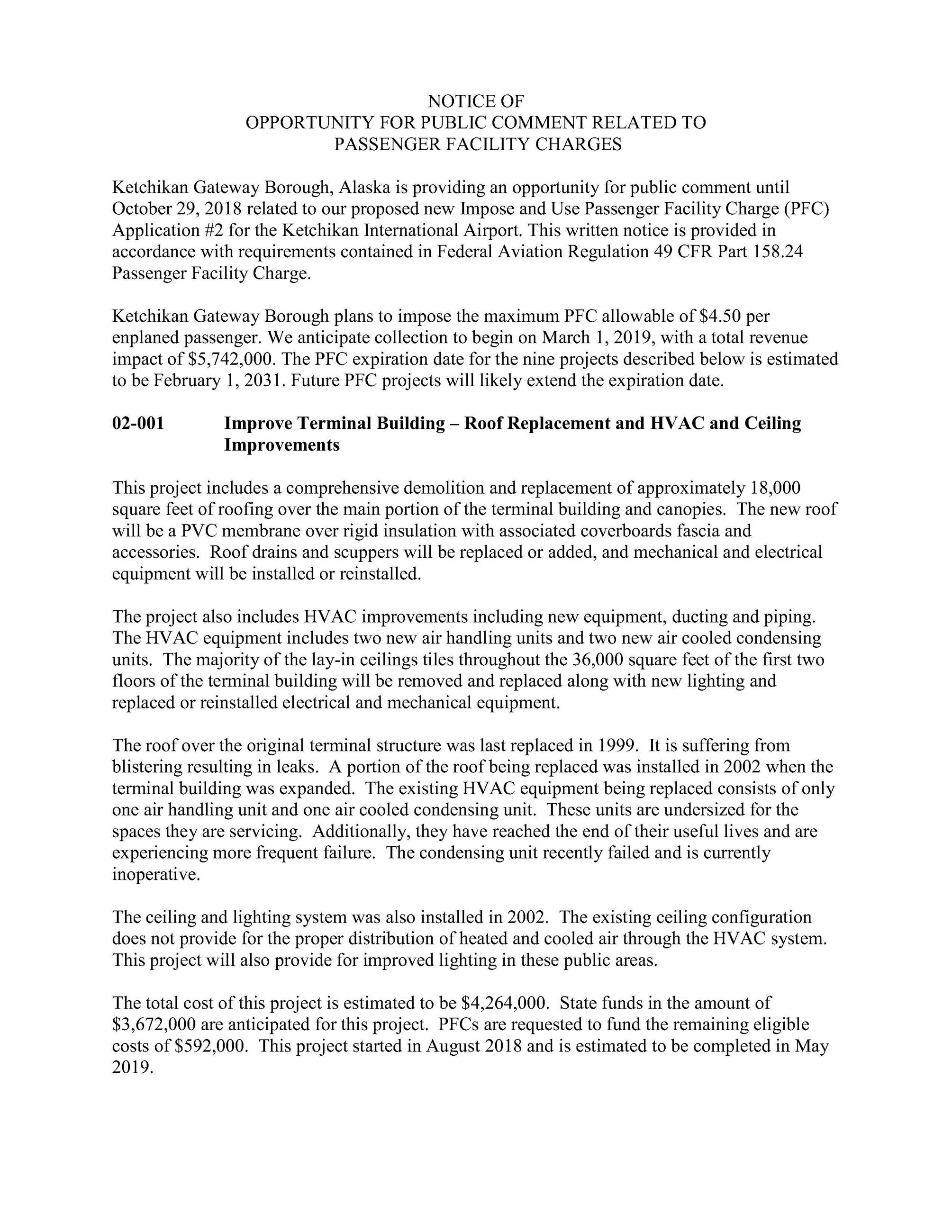 Passenger Facility Charges Public Notice