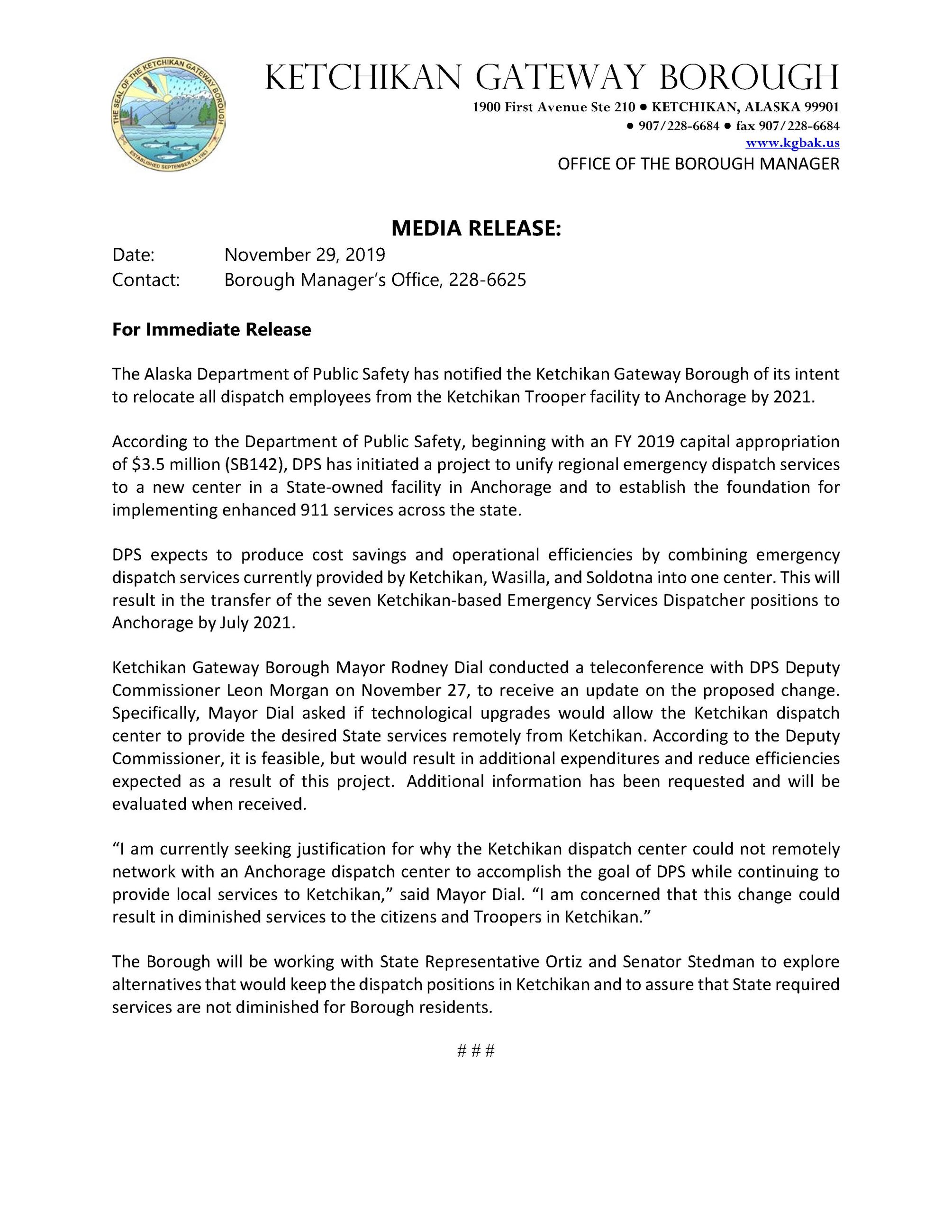 Media Release - Trooper Dispatchers