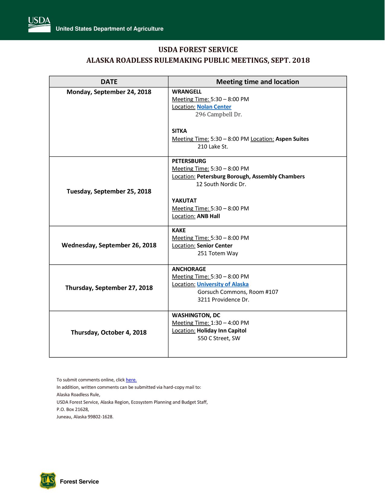 USFS Roadless Rule Meetings