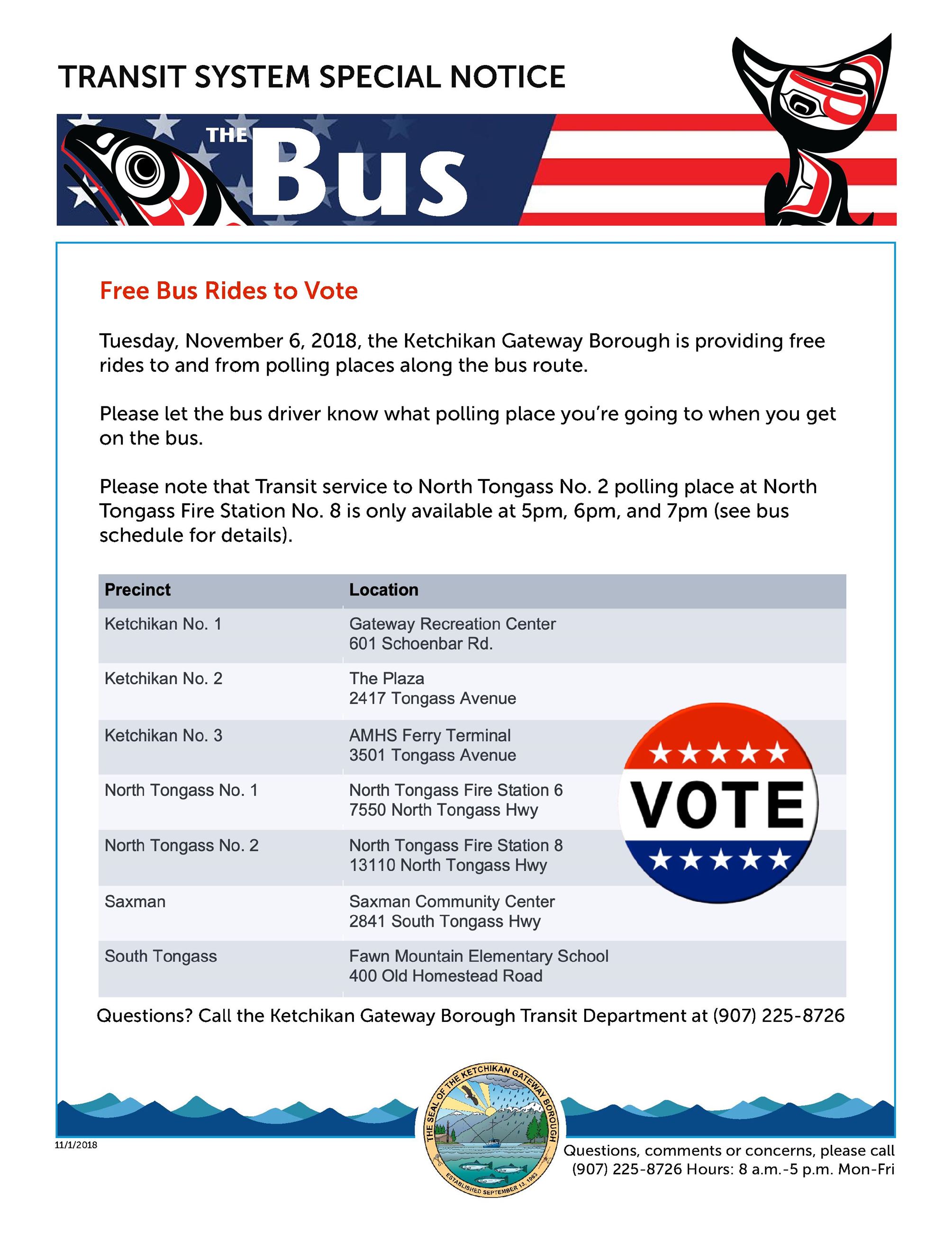 Transit to Provide Free Bus Rides toVote